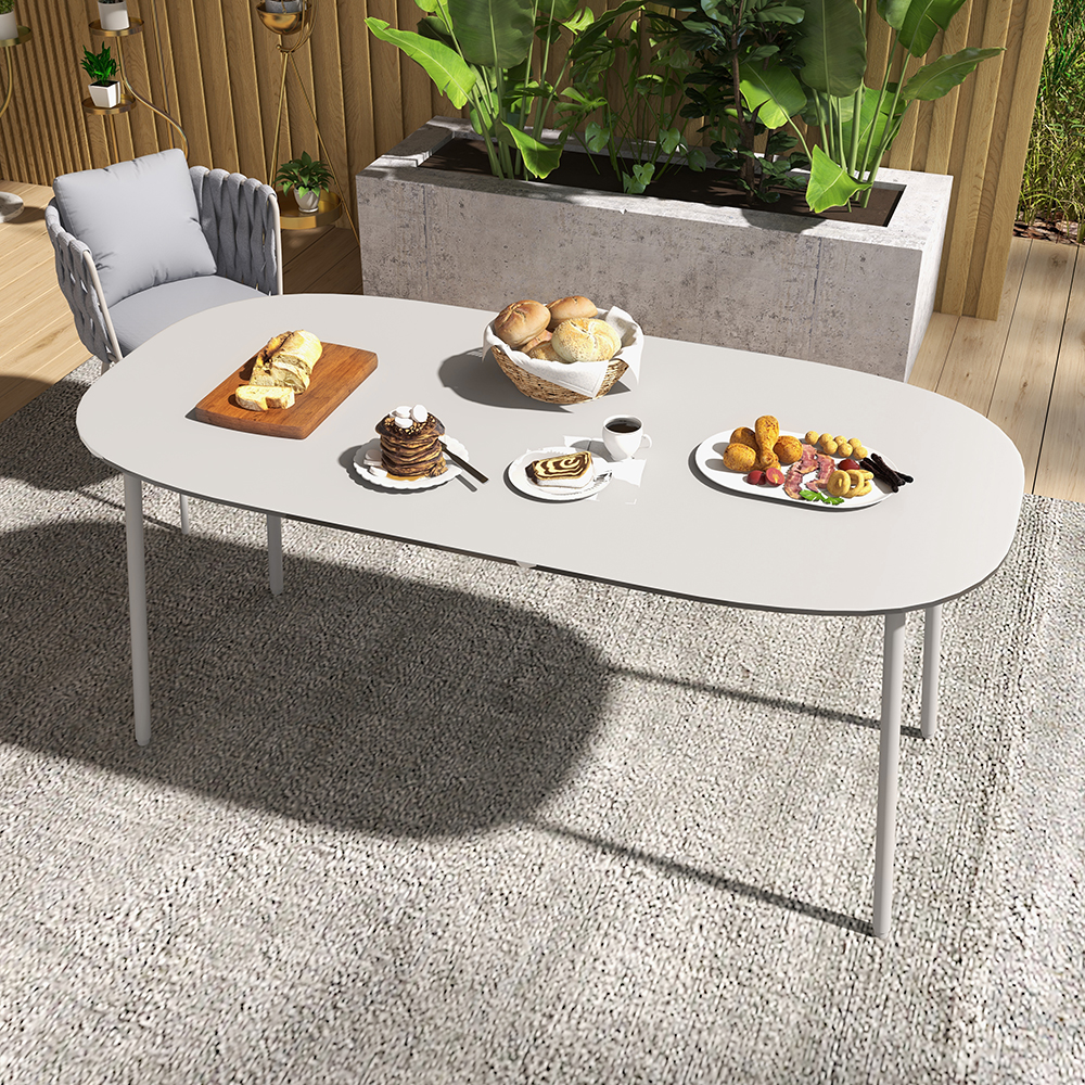 6-Person Oval Sintered Stone Top Outdoor Patio Dinning Table in White (70.9" Width)