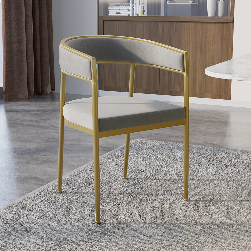 Gray Modern Dining Chair Velvet Upholstered Accent Arm Chair with Gold Leg
