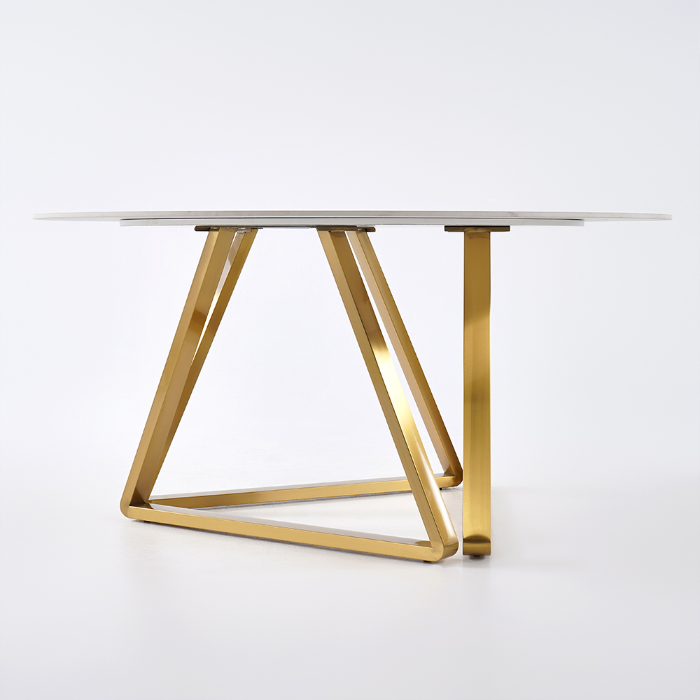 1350mm White Modern Round Faux Marble Dining Table with Stainless Steel ...