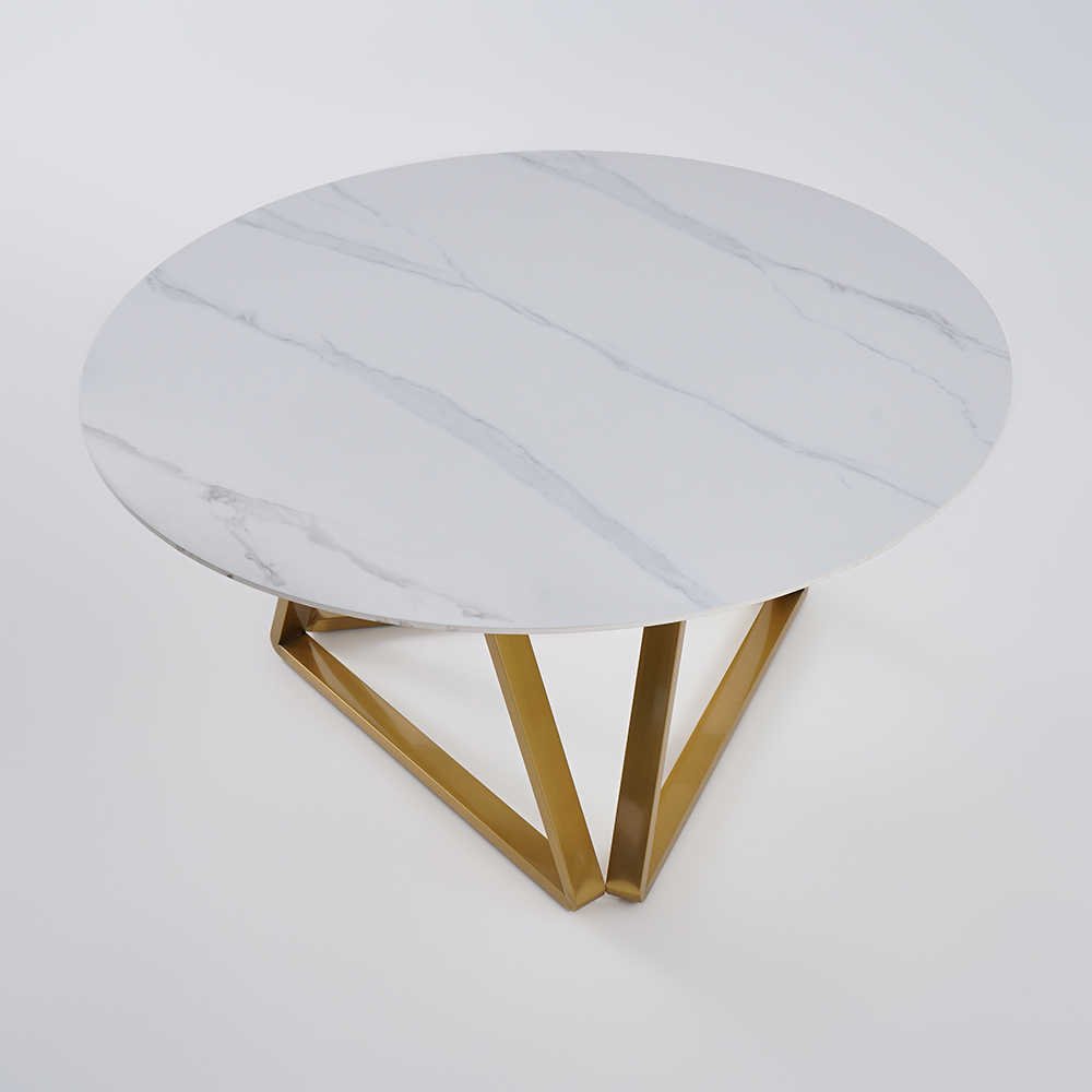 1350mm White Modern Round Faux Marble Dining Table with Stainless Steel ...