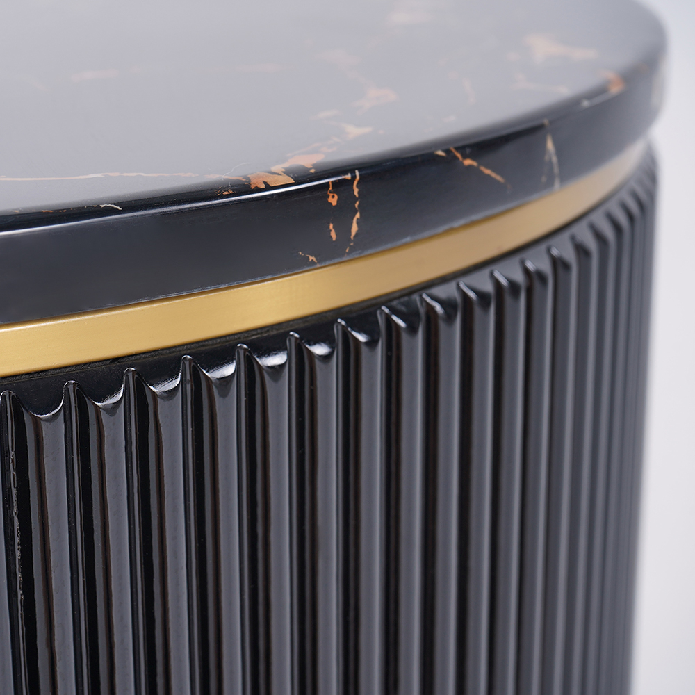 Yelly Modern Round End Table With Storage Black Faux Marble Side Table