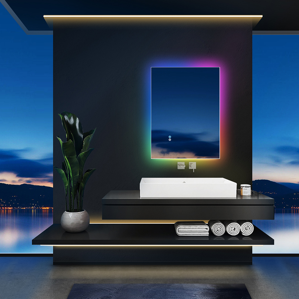 24" x 32" Frameless Rectangular RGB LED Bathroom Vanity Mirror Anti-Fog Backlit