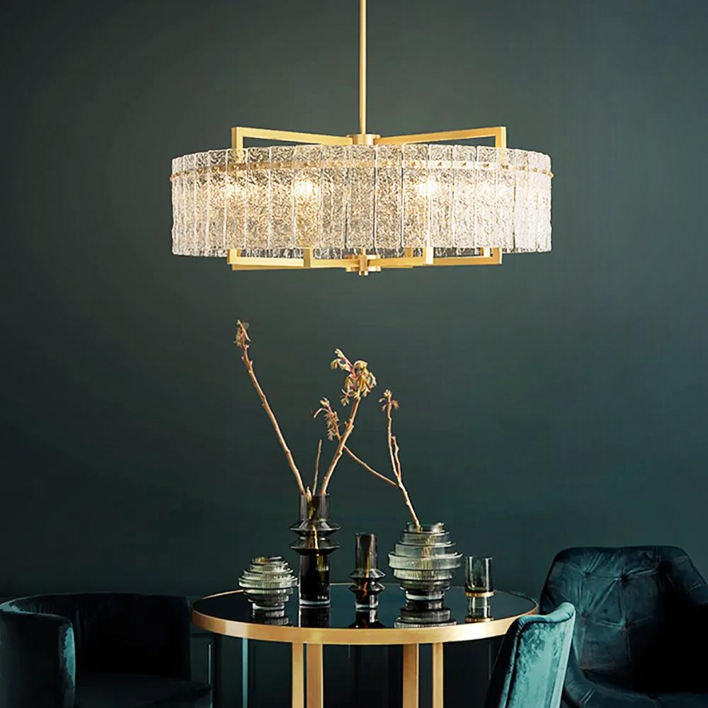 Jewell Modern Brass Drum Chandelier 6-Light with Adjustable Hanging Rod