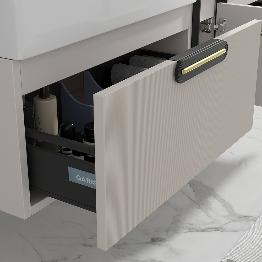 Modernes, schwimmendes Badezimmer-Eitelkeits-Set zur Wandmontage, Doppelwaschbecken,