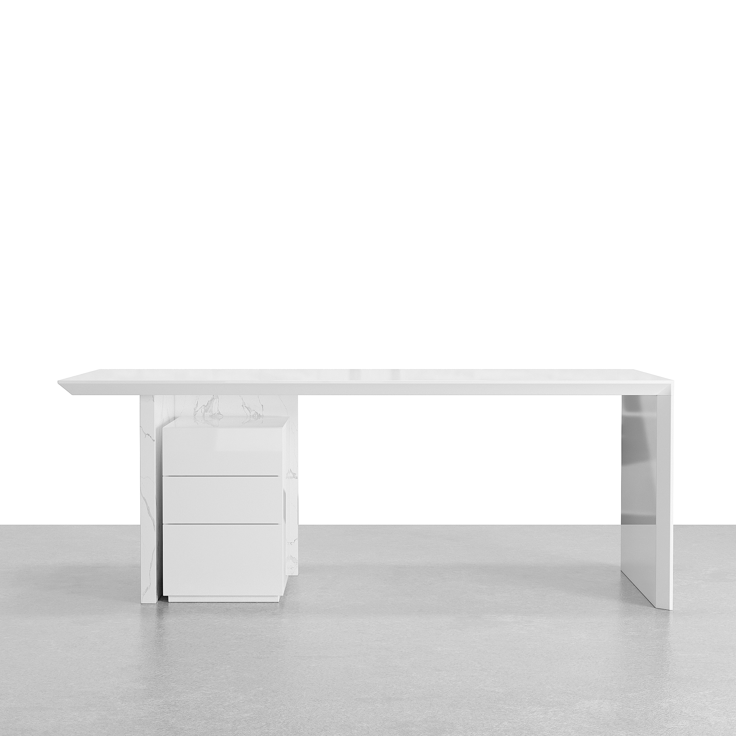 Modern White Wooden Home Office Desk with Movable File Cabinet Office Furniture (59.8")