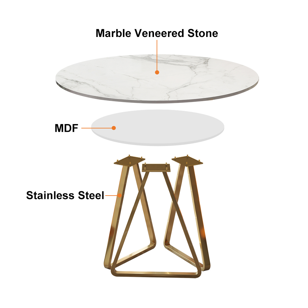 1350mm White Modern Round Faux Marble Dining Table with Stainless Steel ...