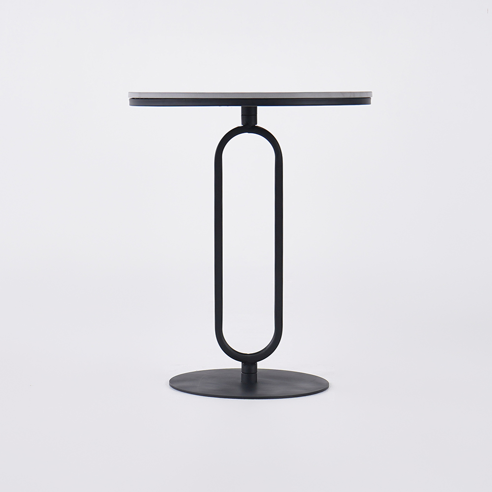 Modern Dark Gray Sintered Stone End Table Round Side Table Carbon Steel Base