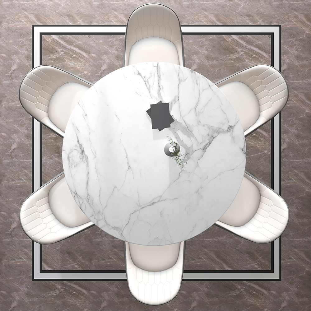 1350mm White Modern Round Faux Marble Dining Table with Stainless Steel ...
