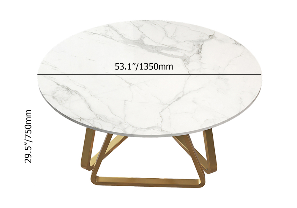 1350mm White Modern Round Faux Marble Dining Table with Stainless Steel ...