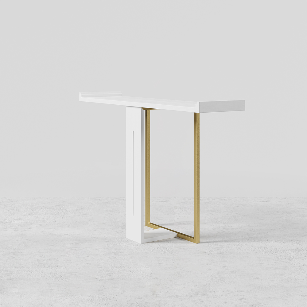 39" Narrow Console Table for Entryway Foyer White Solid Wood & Gold Metal in Small