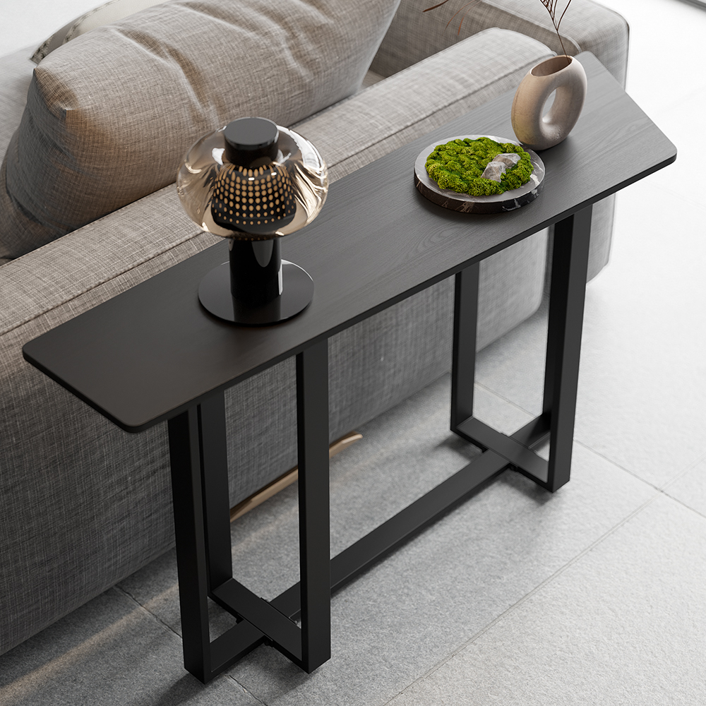 59???sofa Console Table Long Black Console Table With Solid Wood Tabletop Metal Base in US