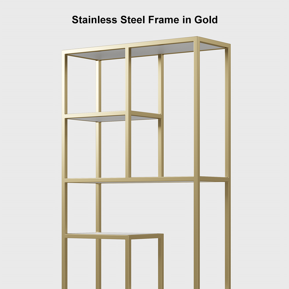 78" Modern Black & Gold Etagere Bookshelf Display 8-Shelf Tall Book Shelf with MDF and Stainless Steel Frame