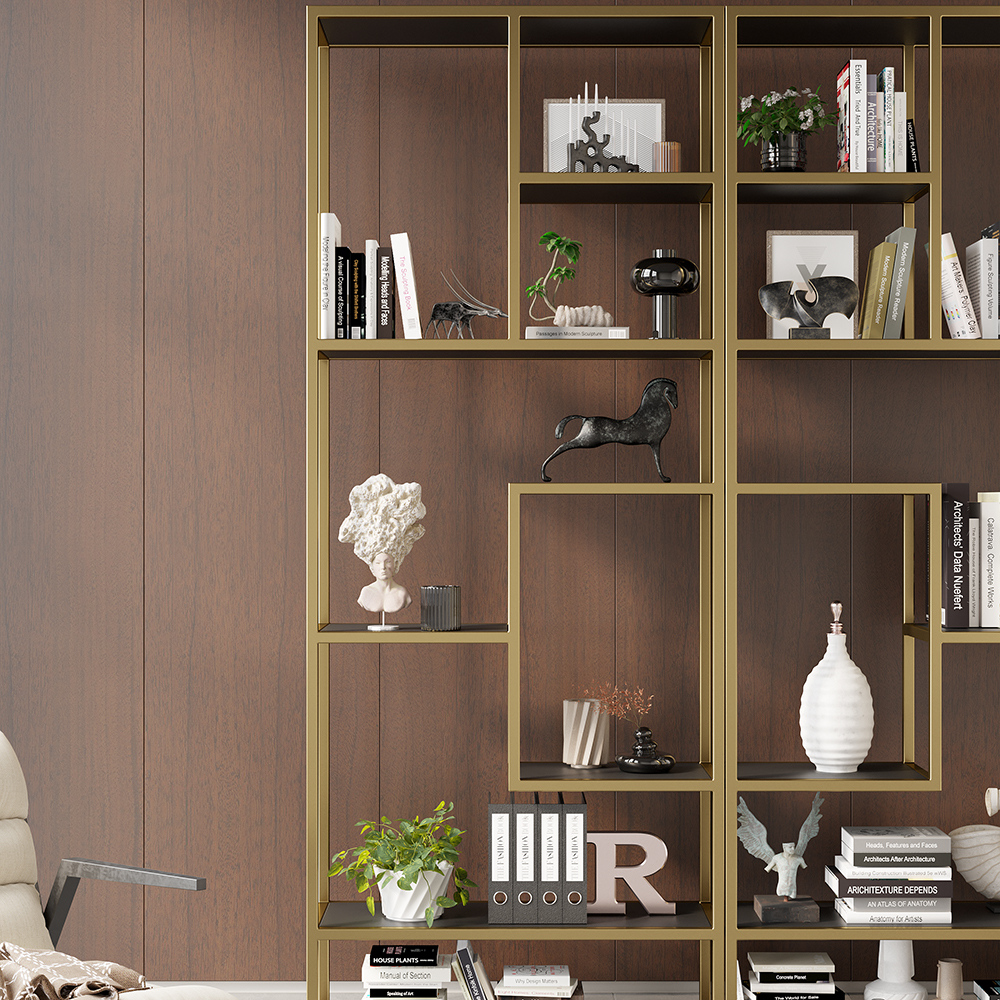 2000mm Modern Black & Gold Etagere Bookshelf Display 8-Shelf Tall Book Shelf with MDF and Stainless Steel Frame