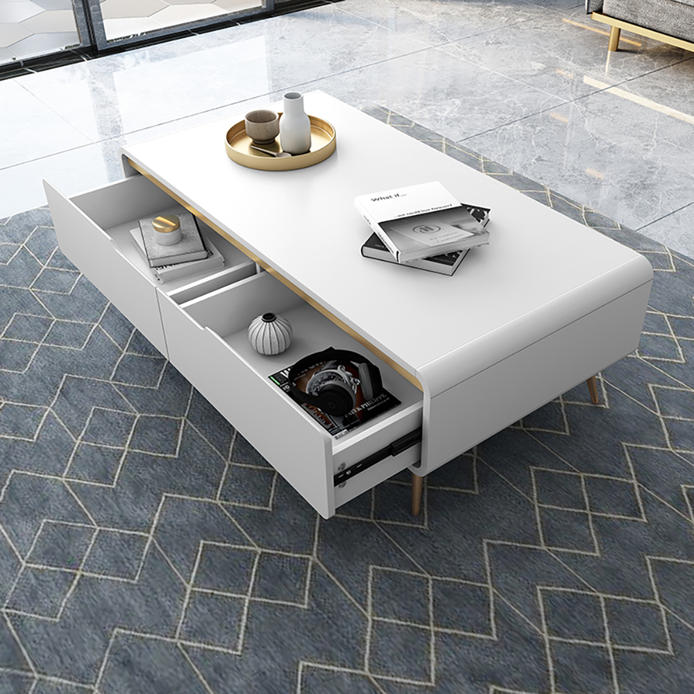 Modern Coffee Table with Storage in White Rectangle -shaped - Living Room Furniture - Homary US