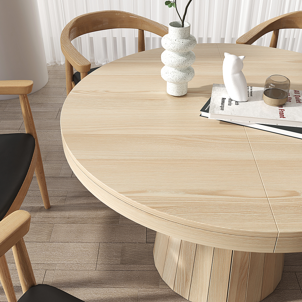 Extendable Dining Table Set 39"-55" Japandi Dining Table & 4 Wood Dining Chairs