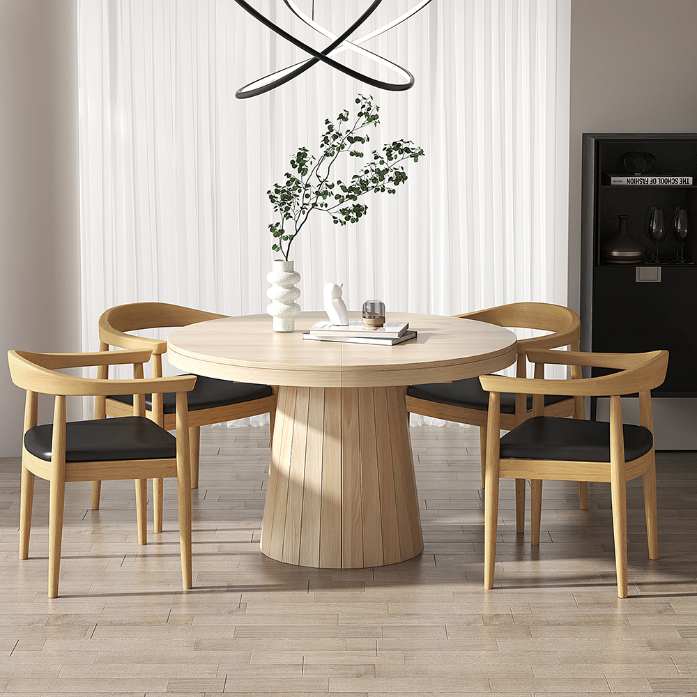 Acurv Curved Back Dining Chair Upholstered Leather Natural Wooden Armchair