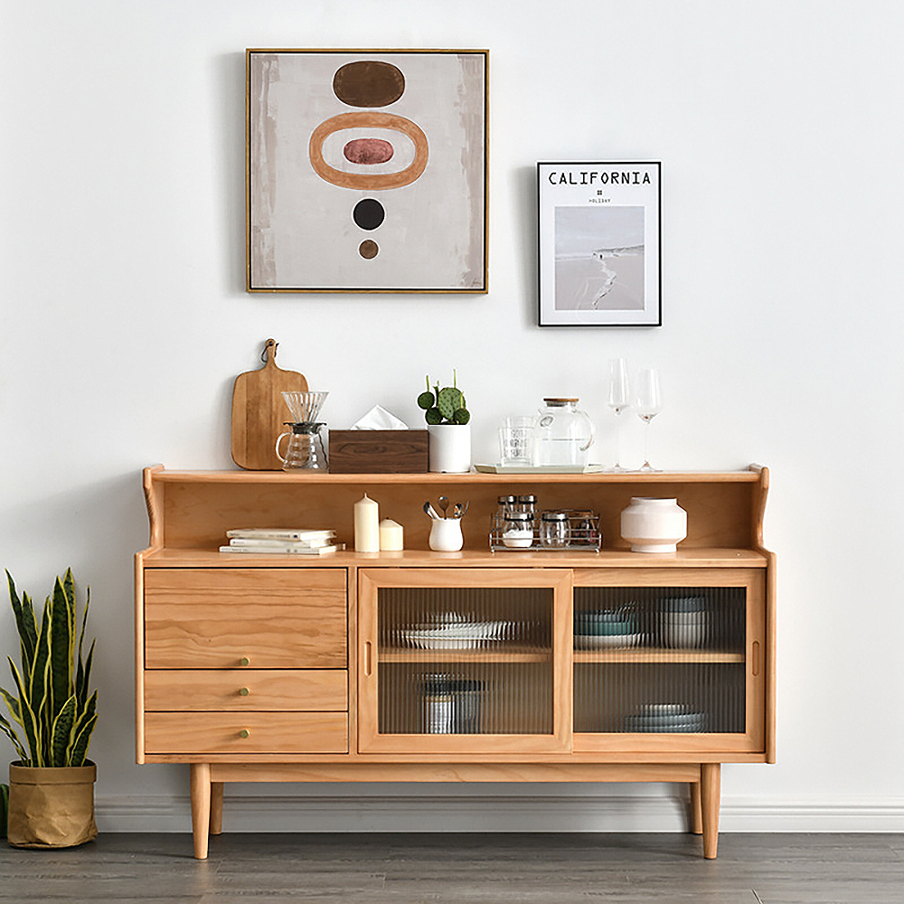 Casti 47" Mid-century Modern Natural Sideboard Buffet Kitchen Cabinet With Hutchdrawer in US