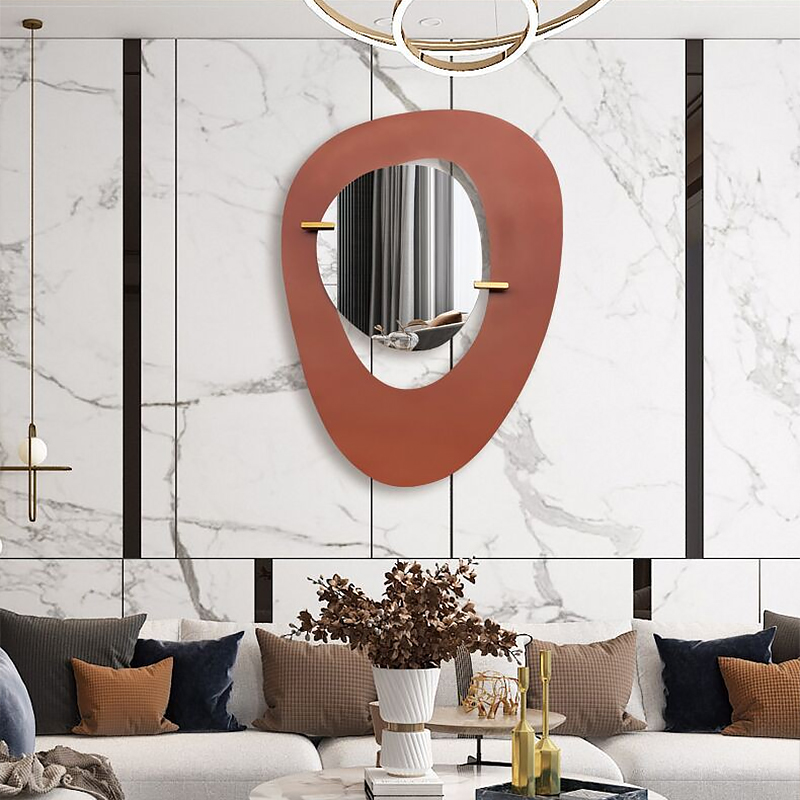Modern Large Asymmetrical Stainless Steel Wall Mirror Decor With Metal Frame in Red in US