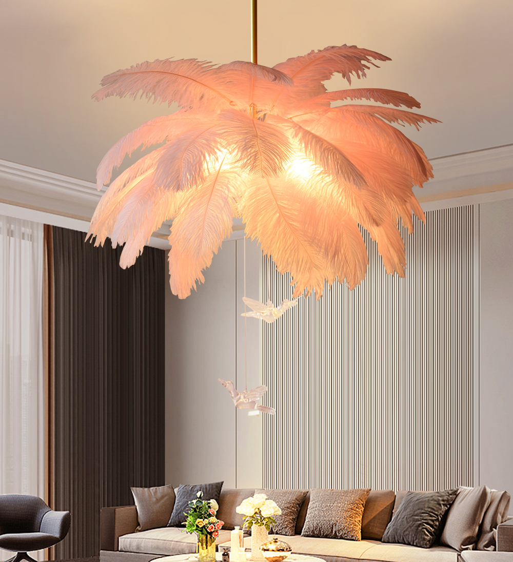 Loftus Art Deco 5-light Chandelier Pink Feather Pendant Light Led Metal Lamp Living Room in US