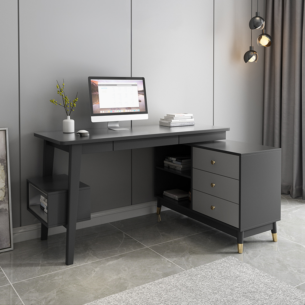 Ultic Gary L Shaped Home Office Desk Desk with Storage Drawers & Shelf Computer Desk (47.2'')