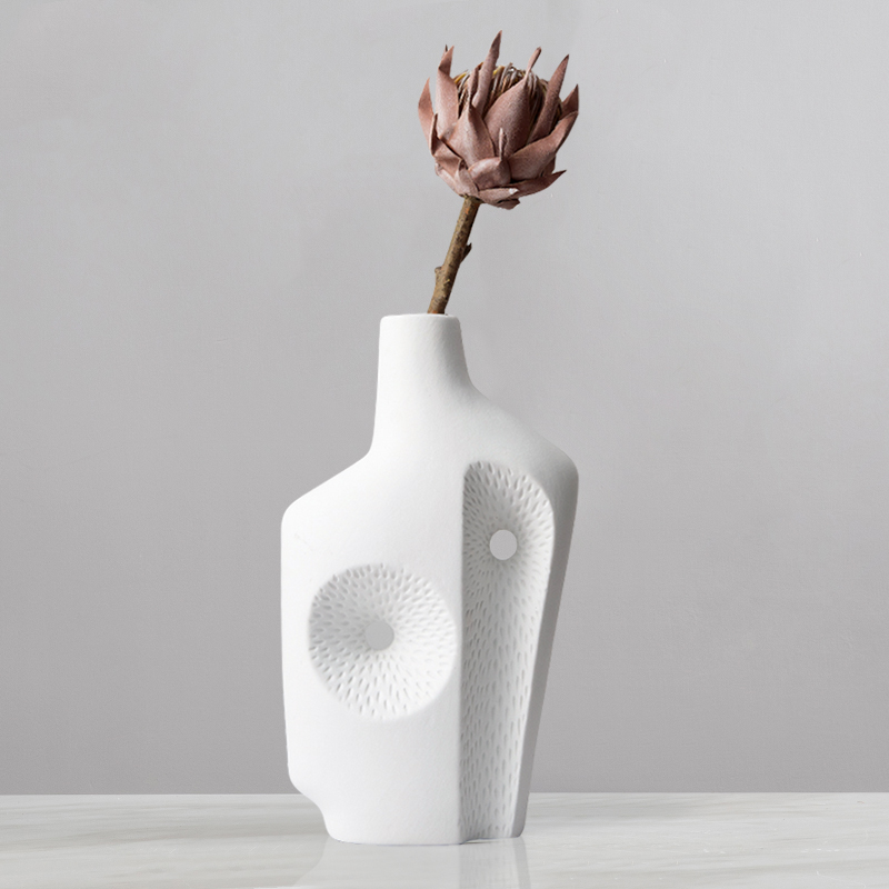 Modern White Resin Flower Vase Sculpture Home Decorative Figurine Object Desk Decor Art