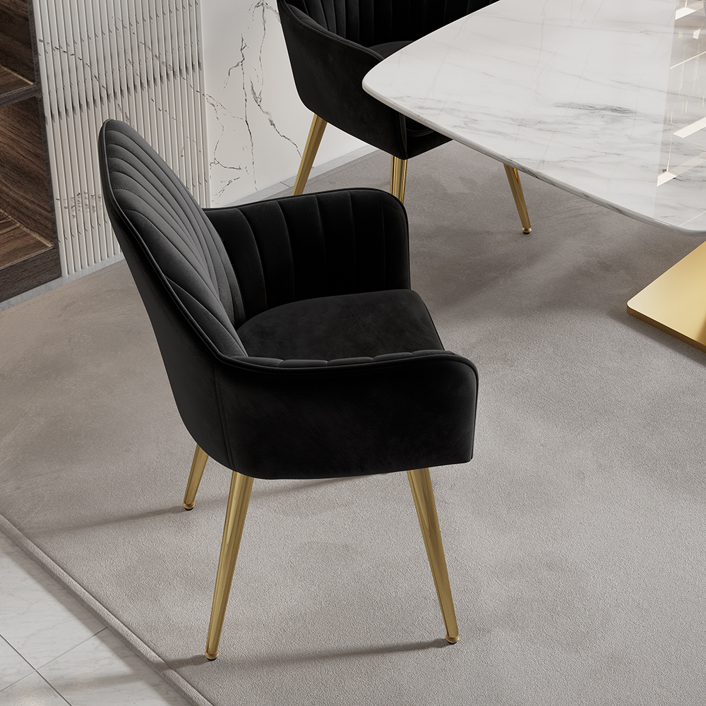 Modern Dining Chair Black Velvet Upholstered Dining Chairs With Arms ...