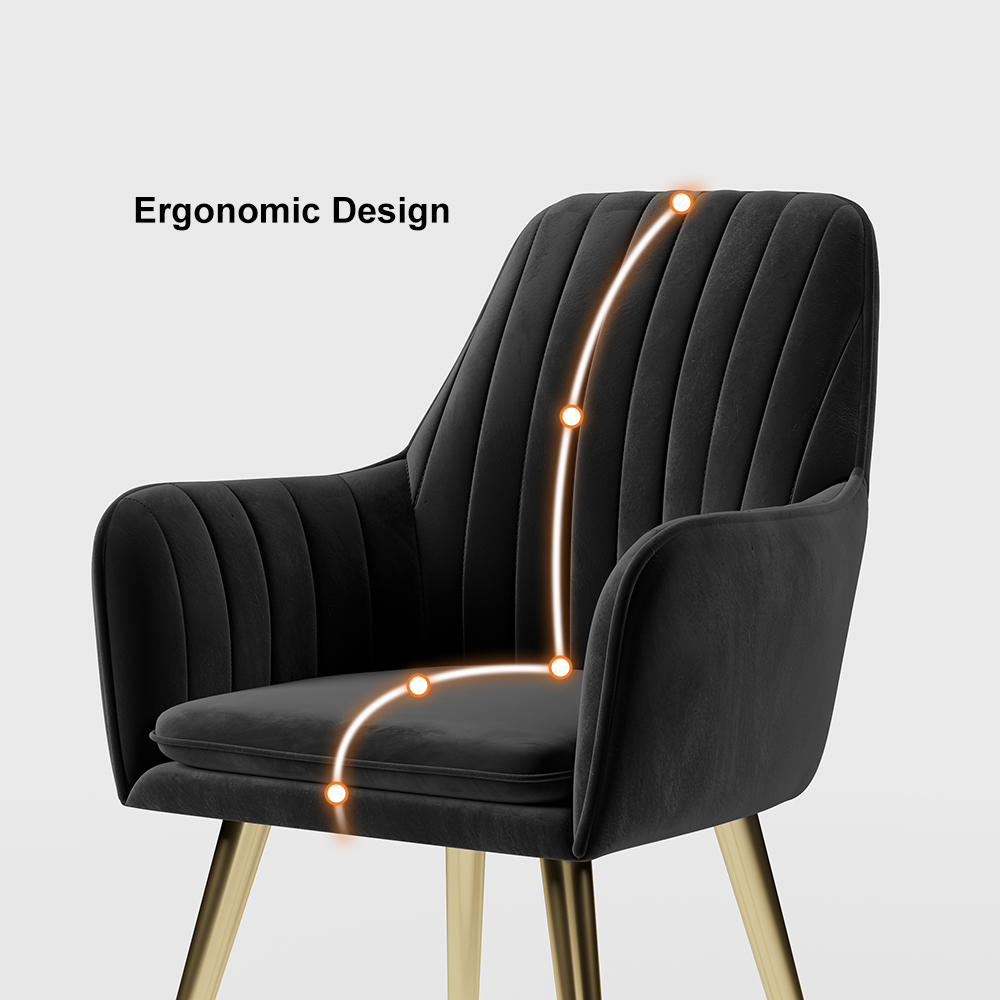 Modern Dining Chair Black Velvet Upholstered Dining Chairs With Arms