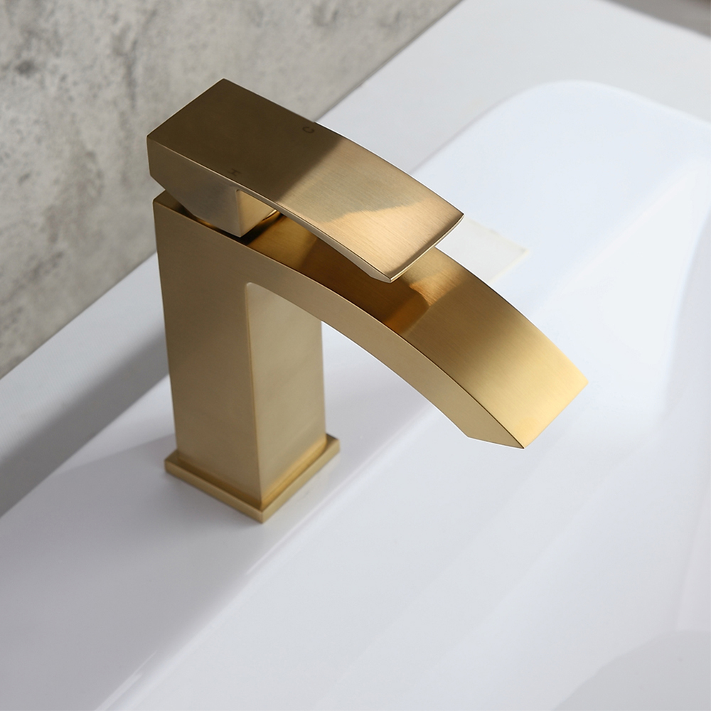 Single Hole Deck Mounted Bathroom Sink Faucet Gold Brushed Brass