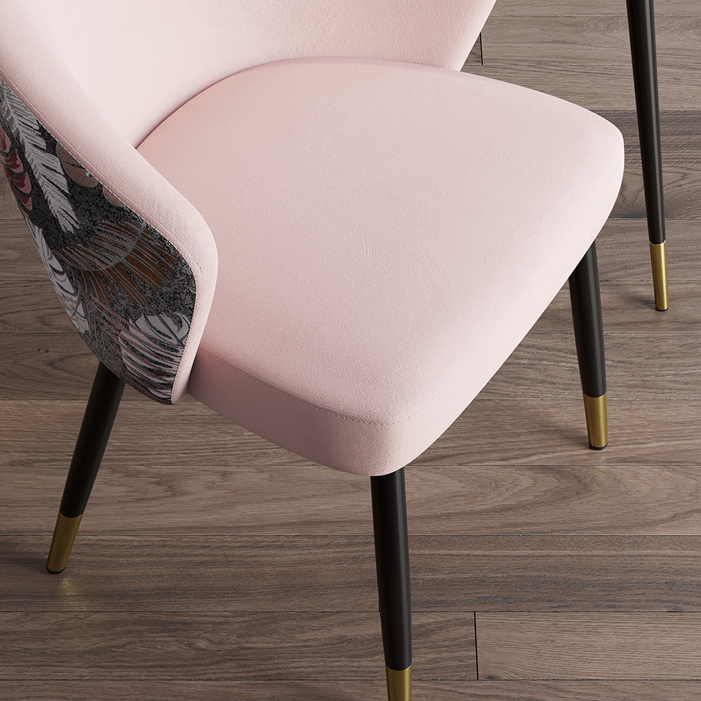 Modern Velvet Dining Chairs Upholstered Pink Dining Room Chairs with Arm