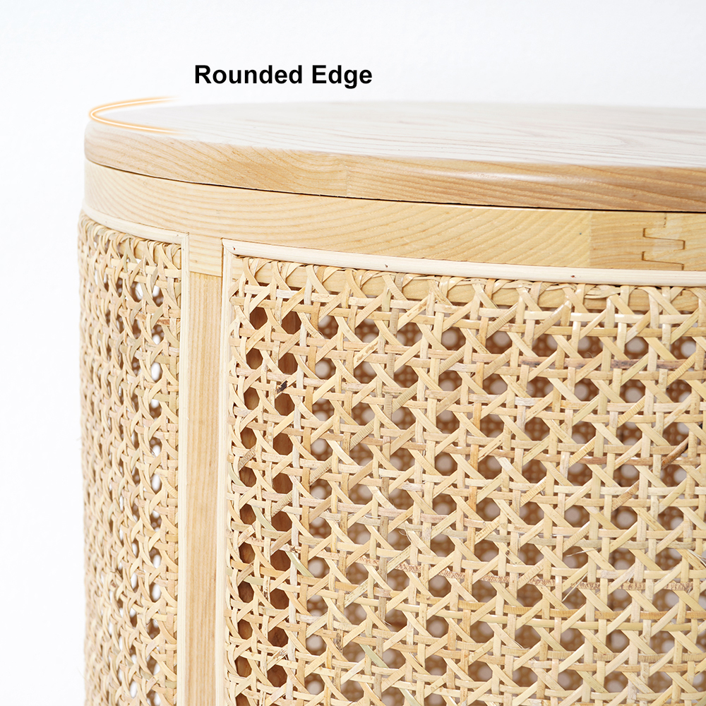 Japandi Round End Table with Storage Rattan Side Table - Living Room ...
