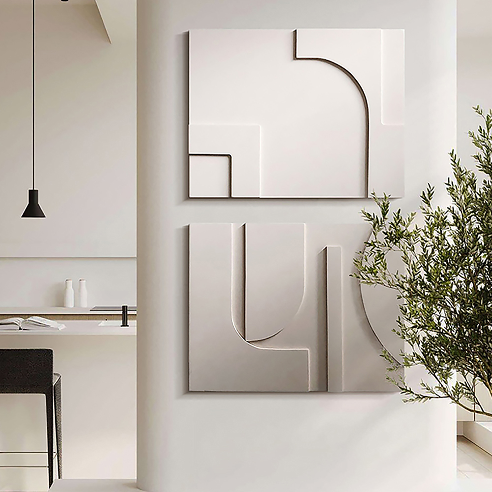 Juego de 2 piezas de decoración abstracta Japandi para pared, arte en 3D colgante blanco para la sala de estar