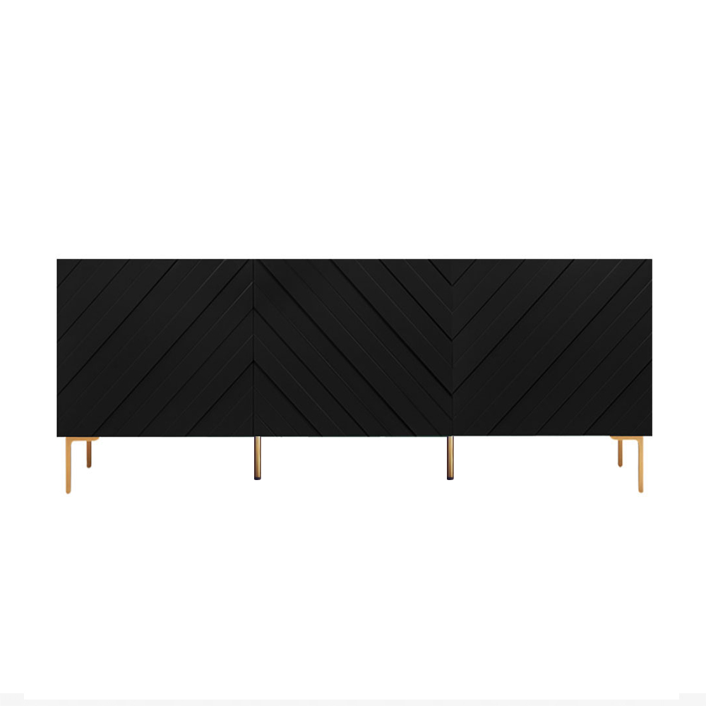 Modern 1800mm Black Buffert Sideboard Table with Gold Legs & 3 Doors Kitchen & Dining