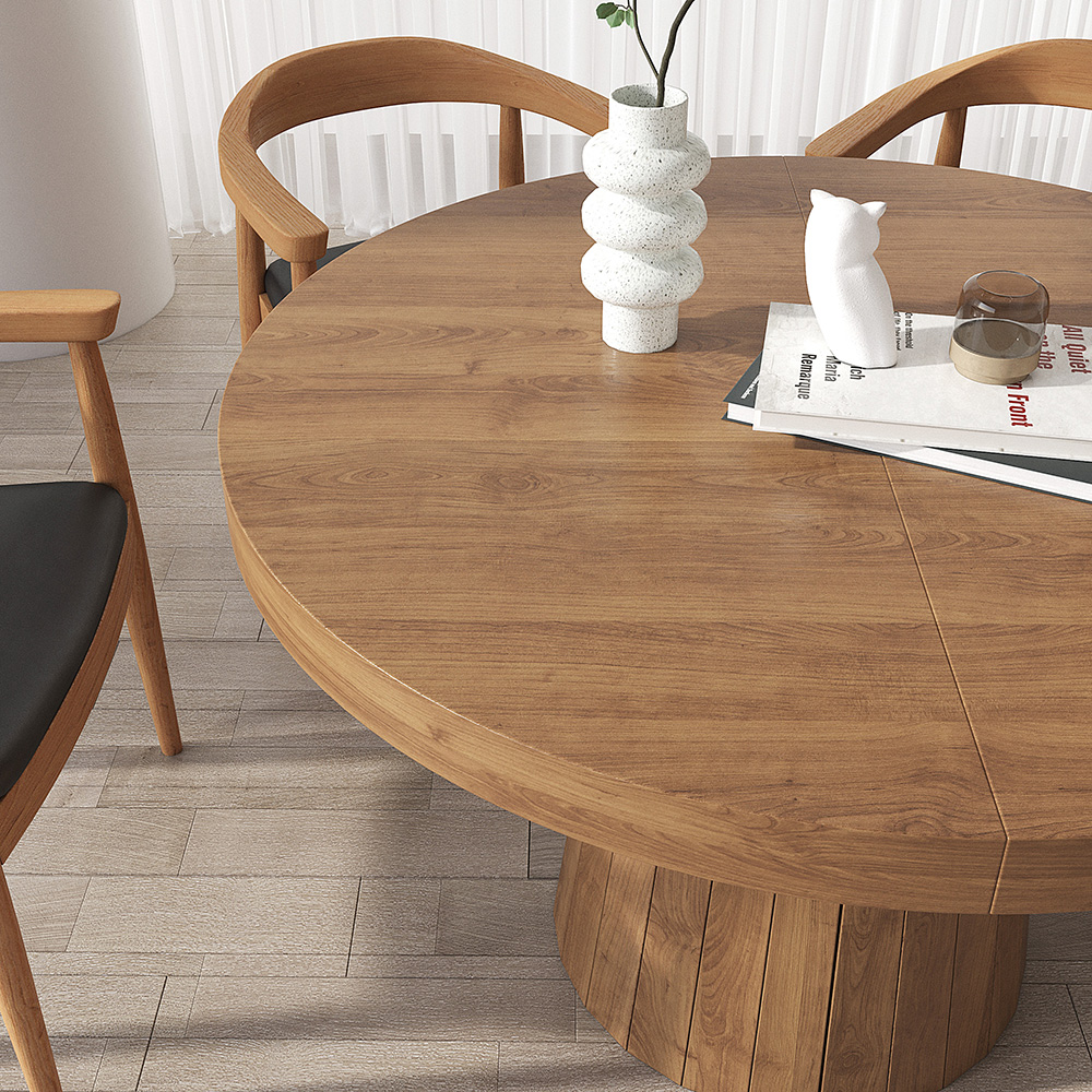 Extendable Dining Table Set 39"-55" Japandi Dining Table & 6 Wood Dining Chairs