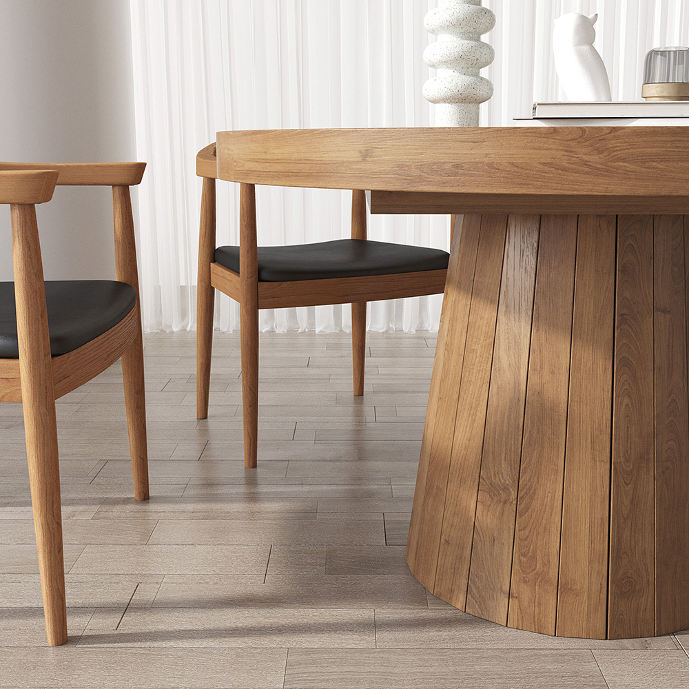 Extendable Dining Table Set 39"-55" Japandi Dining Table & 6 Wood Dining Chairs