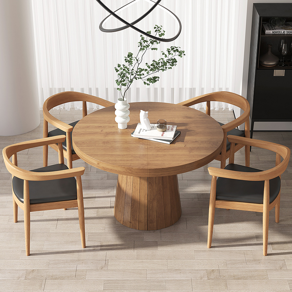 Extendable Dining Table Set 39"-55" Japandi Dining Table & 4 Wood Dining Chairs