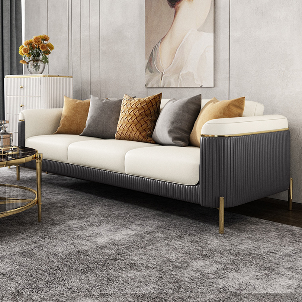 3 PCS Vertex Sofa Set with Chair Modern Beige Living Room Sofa Set with Cushion