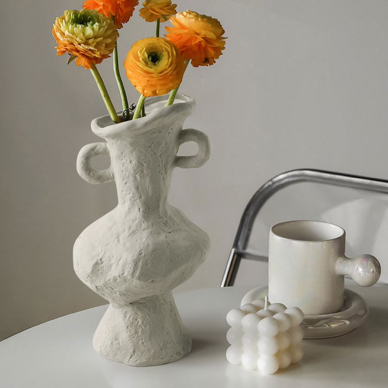 Japandi Gray Ceramic Flower Vase Planter Pot Table Photo Prop Home Decorative Object Art in US