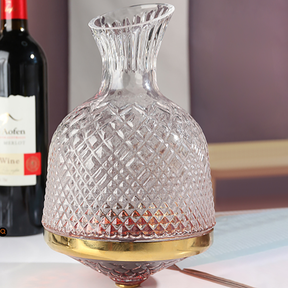 Luxury Glass Tumbler Wine Decanter 360 Rotating Hand-Carved Diamond Creative Spin Decanter