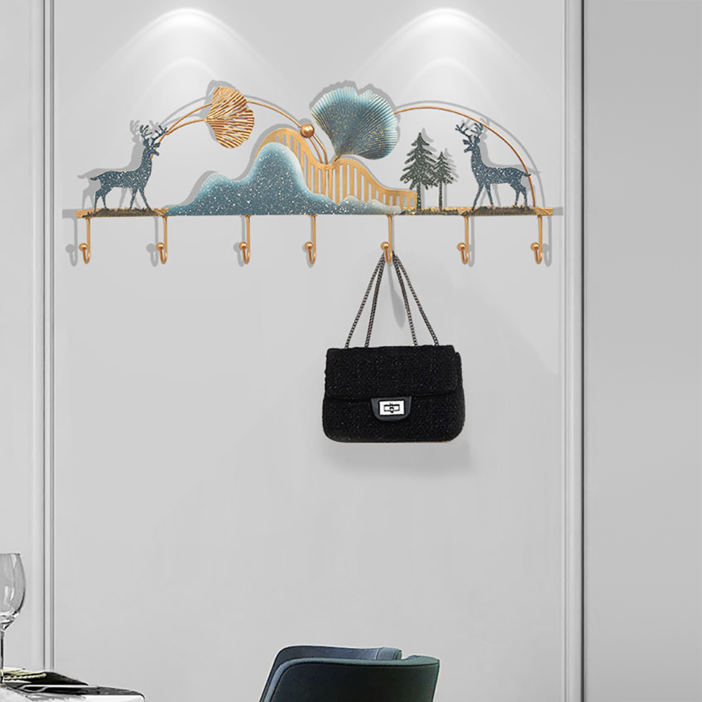 Perchero moderno de pared con 7 ganchos de metal de 800 mm de ancho, moderno perchero para pasillo