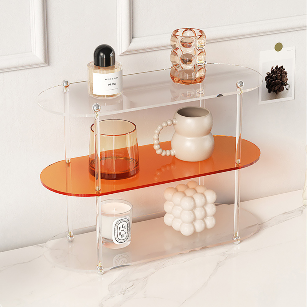 Modern 3-layers Acrylic Storage Shelf Clear and Orange Storage Rack Home Office Organizer Display With Open Storage in US