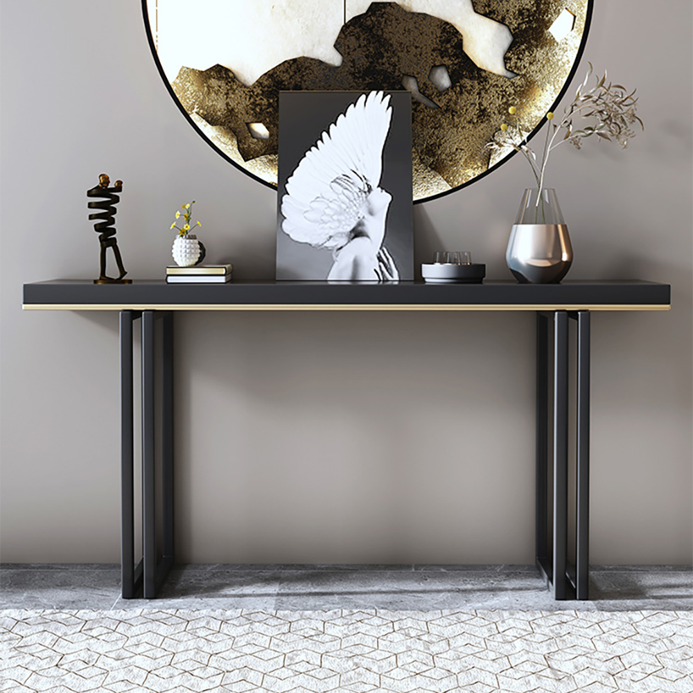 47" Entry Accent Table Narrow Console Table Black Solid Wood & Metal in Large