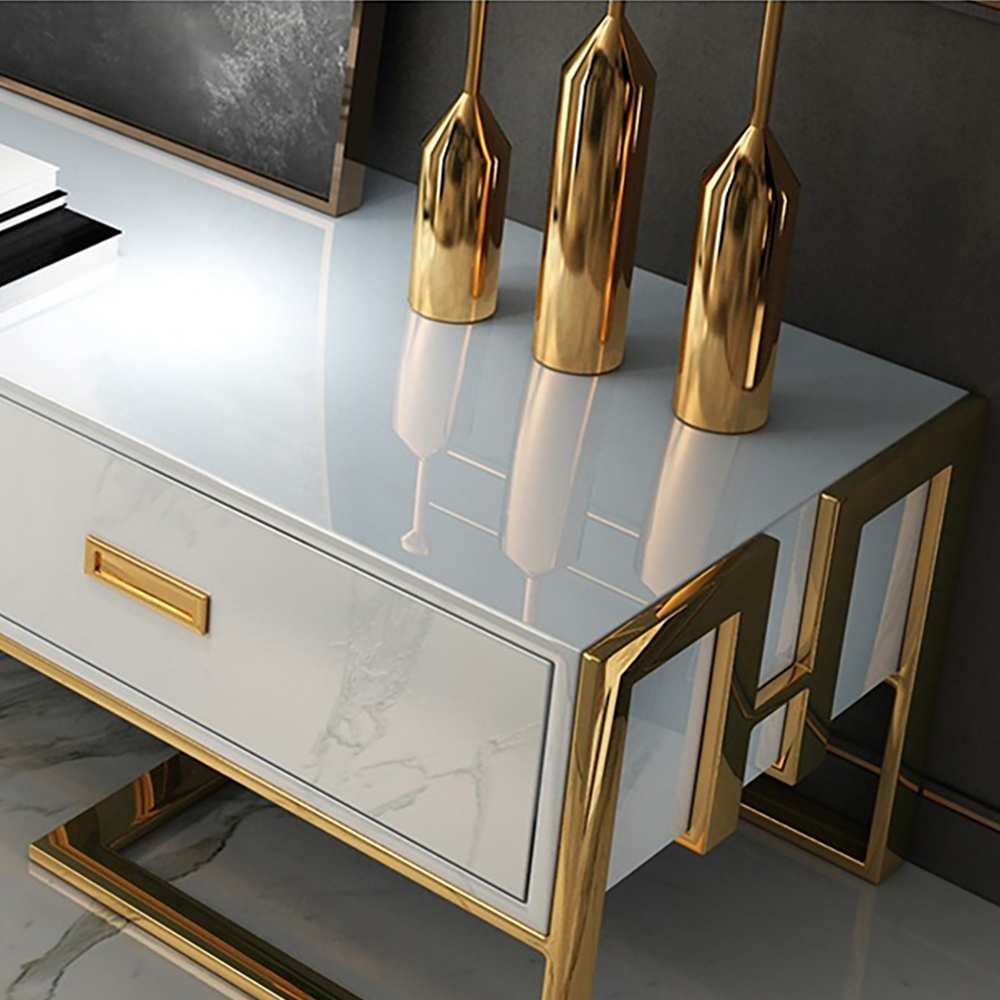 71" Modern Jocise White & Gold TV Stand 3 Drawers Media Console