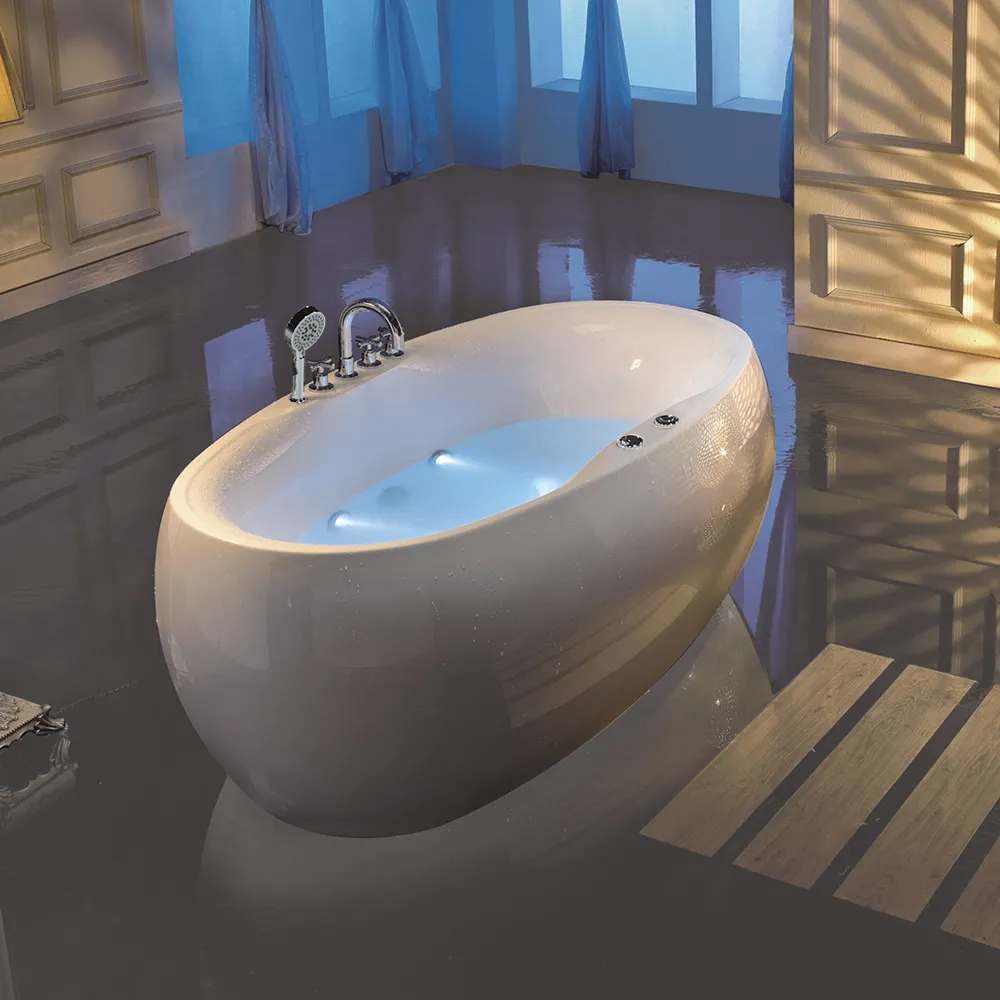 71" Acrylic Oval Whirlpool Water Massage Freestanding Bathtub in White in US