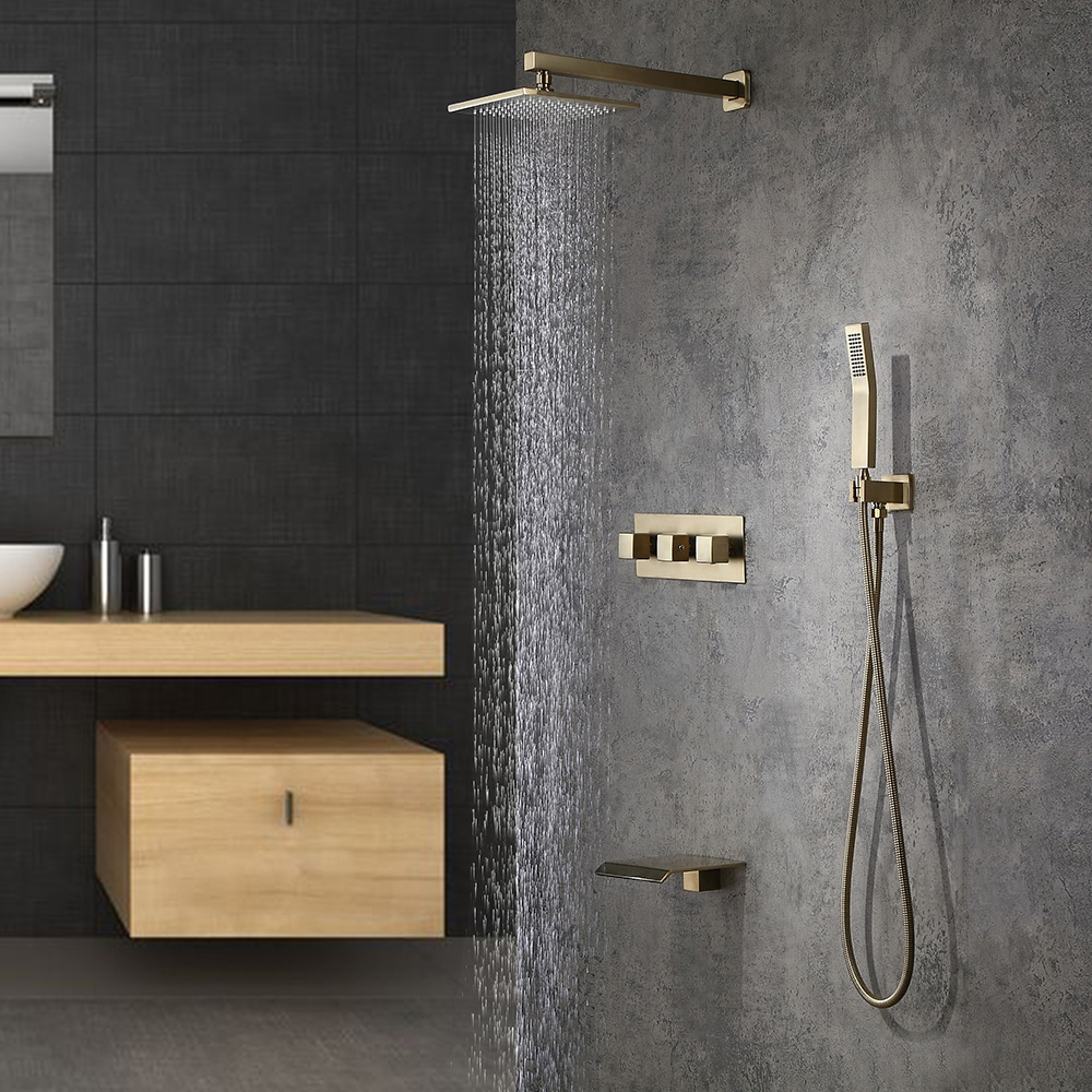 Moda Wall-mounted 8" Shower System in Brushed Gold 3 Function Shower Fixture Tub Spout in US