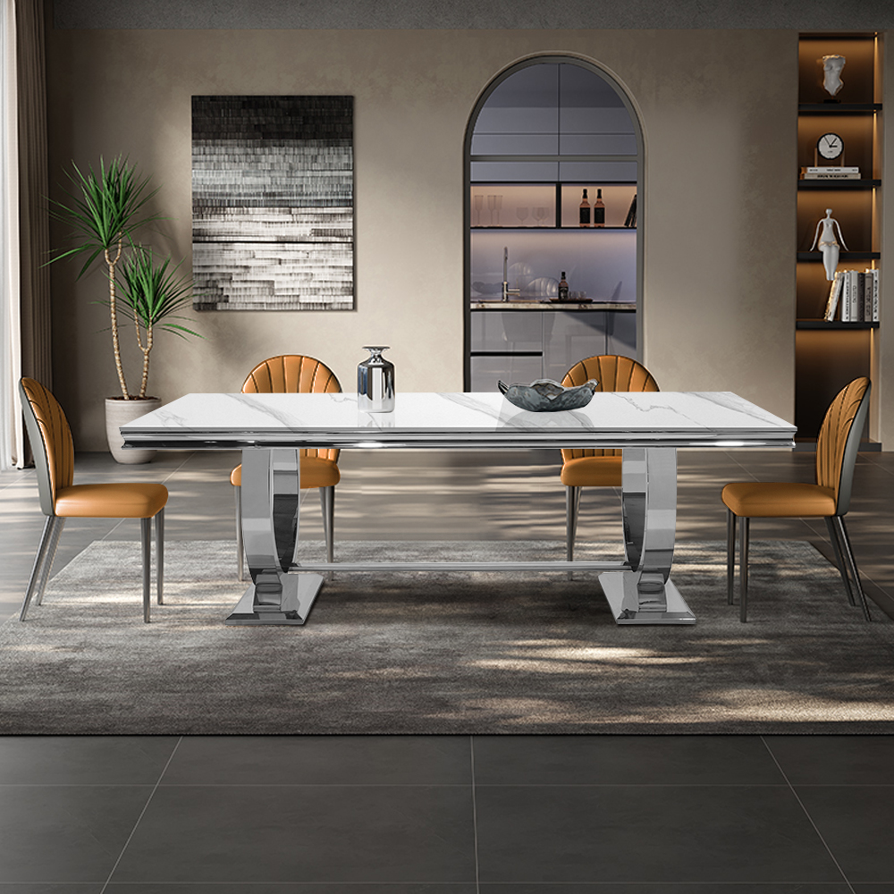 78.7" Affordable Luxury Modern Rectangle Dining Table with Faux Marble Top