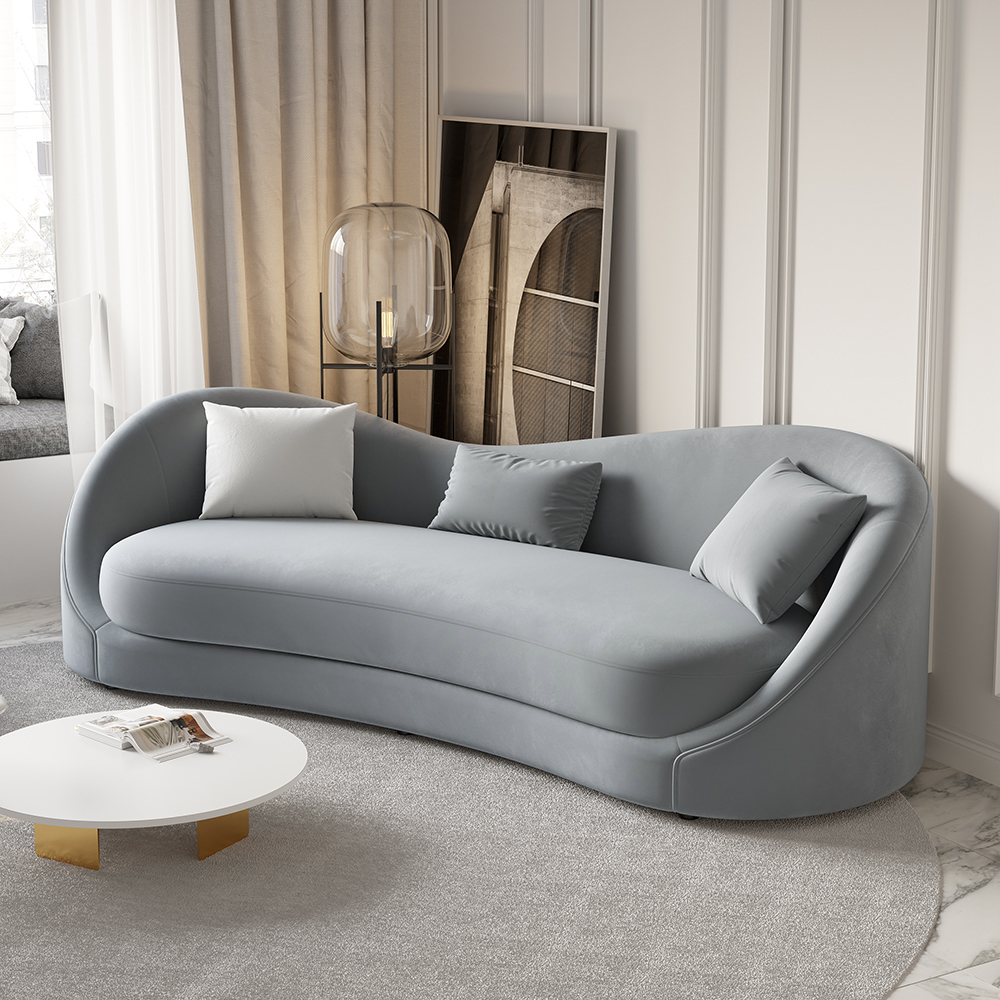 84" Velvet Upholstered Sofa Luxury Gray 3-Seater Couch with Solid Wood Frame