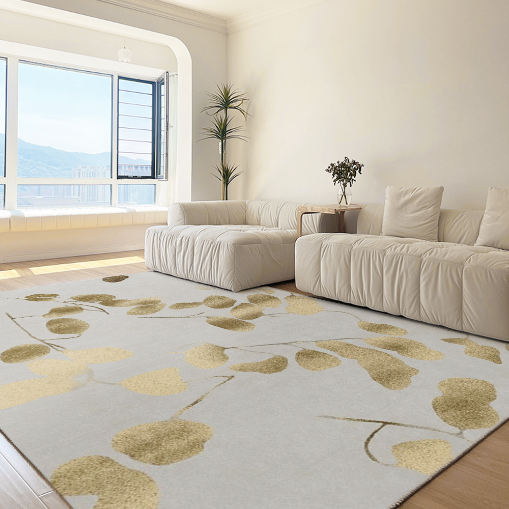5' x 8' Modern Rectangle Area Rug with Gold Leaves Patter Nylon Rug