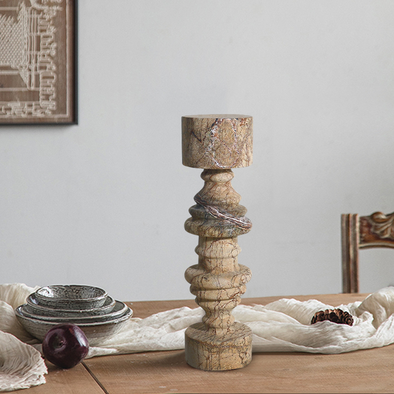 Japandi Natural Marble Candlestick Candle Holder Home Geometric Tabletop Decor in US