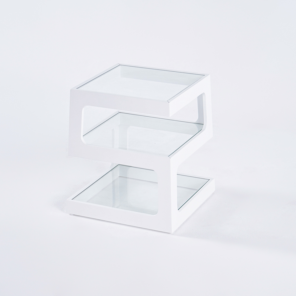 Modern Glass Side Table with 3 Tiers Sshaped End Table in White