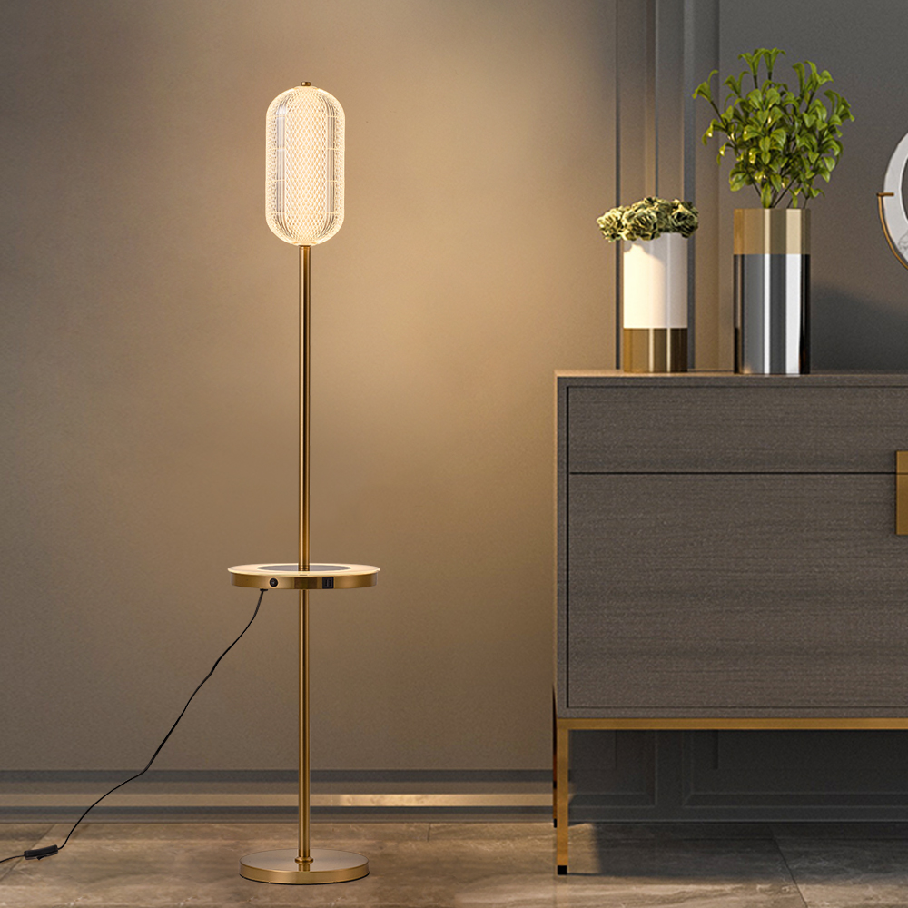 Modern Usb Led Floor Lamp With Clear Shade Gold Standing Lamp for Living Room Bedroom in US